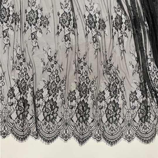 Chantilly Embroidered Lace Fabric with Eyelash Scallop - 3 Yards | Lace USA - GDF-13