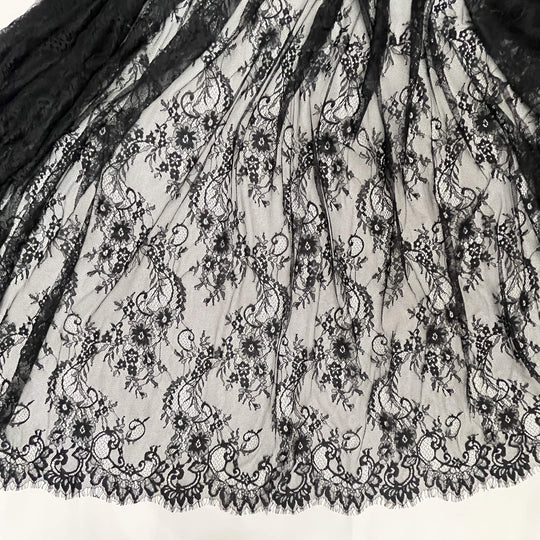 Chantilly Embroidered Lace Fabric with Eyelash Scallop - 3 Yards | Lace USA - GDF-05