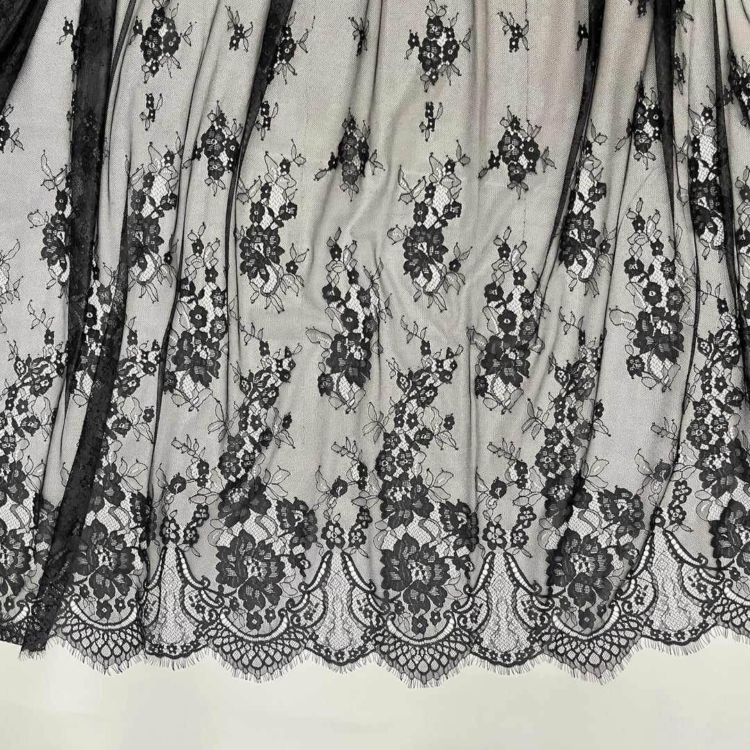 Chantilly Embroidered Bridal Lace Fabric with Eyelash Scallop - 3.3 Yards | Lace USA - GDF-11