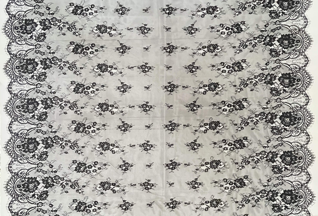 Chantilly Embroidered Bridal Lace Fabric with Eyelash Scallop - 3.3 Yards | Lace USA - GDF-11