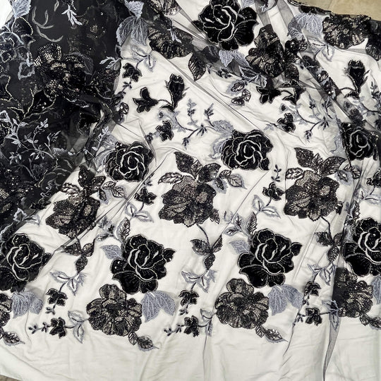 Beaded Lace Fabric Embroidered on 100% Polyester Net Mesh & Velvet | Lace USA - GD-2529