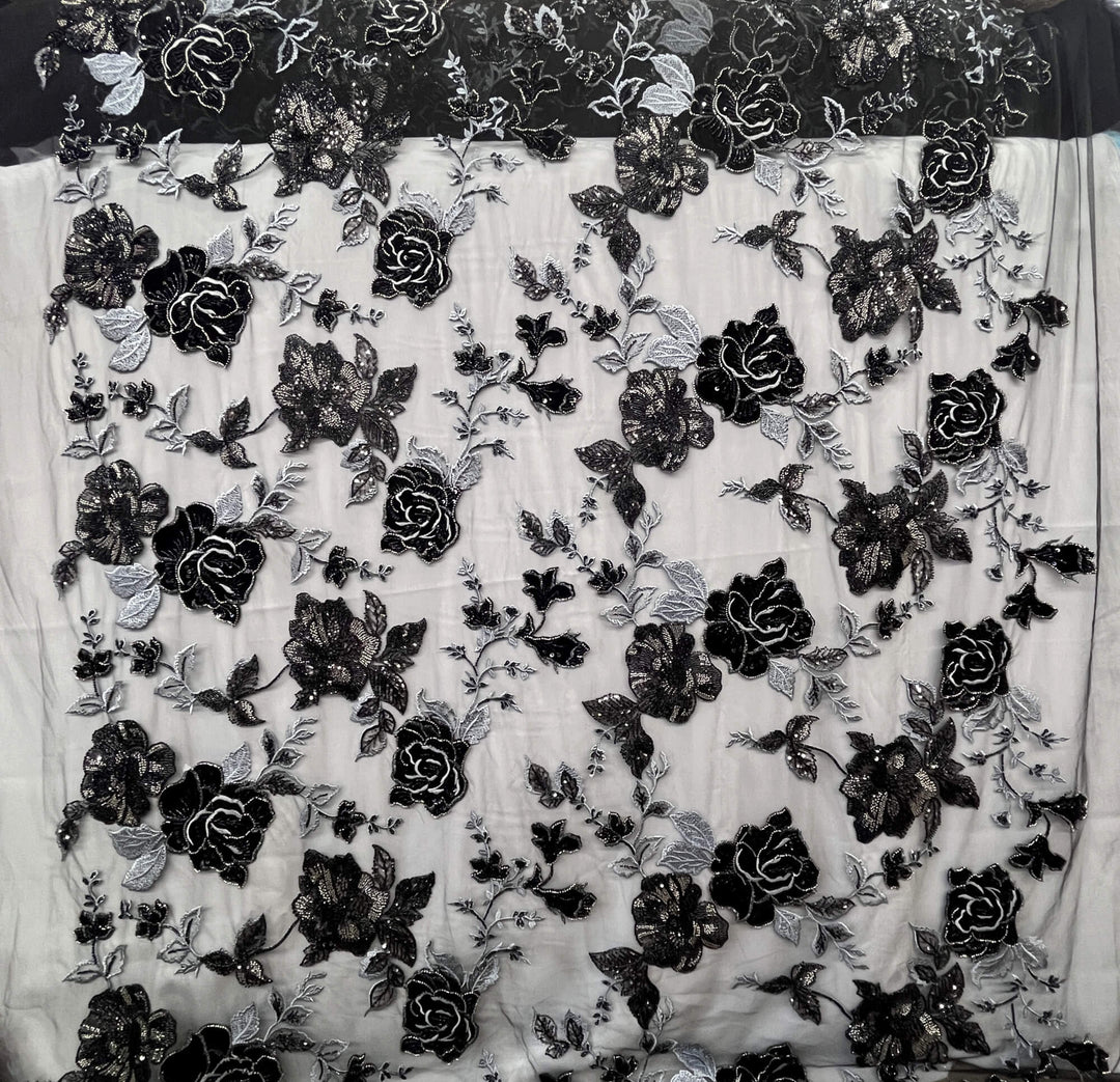 Beaded Lace Fabric Embroidered on 100% Polyester Net Mesh & Velvet | Lace USA - GD-2529