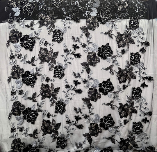 Beaded Lace Fabric Embroidered on 100% Polyester Net Mesh & Velvet | Lace USA - GD-2529