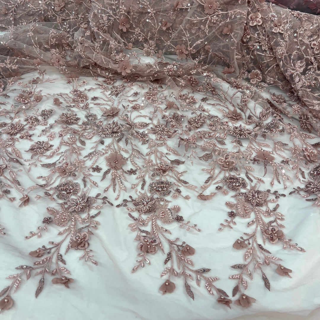 Beaded 3D Floral Lace Fabric with Rhinestones – Embroidered Bridal, Quinceañera & Evening Dress Lace | Lace USA - GD-3165