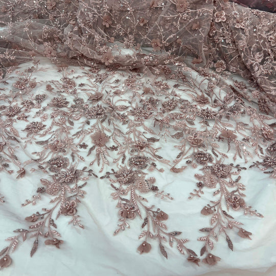 Beaded 3D Floral Lace Fabric with Rhinestones – Embroidered Bridal, Quinceañera & Evening Dress Lace | Lace USA - GD-3165
