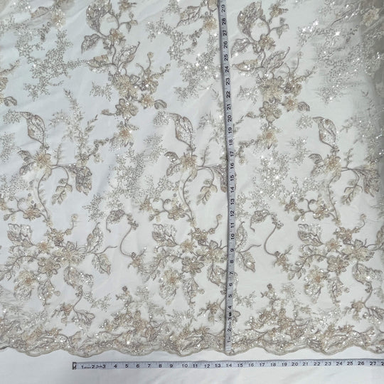 Beaded Lace Fabric Embroidered on 100% Polyester Net Mesh | Lace USA - GD-26229