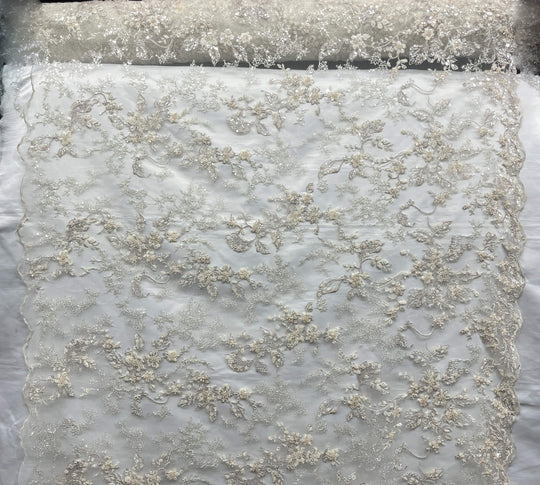 Beaded Lace Fabric Embroidered on 100% Polyester Net Mesh | Lace USA - GD-26229