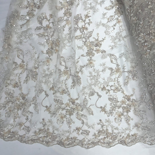 Beaded Lace Fabric Embroidered on 100% Polyester Net Mesh | Lace USA - GD-26229