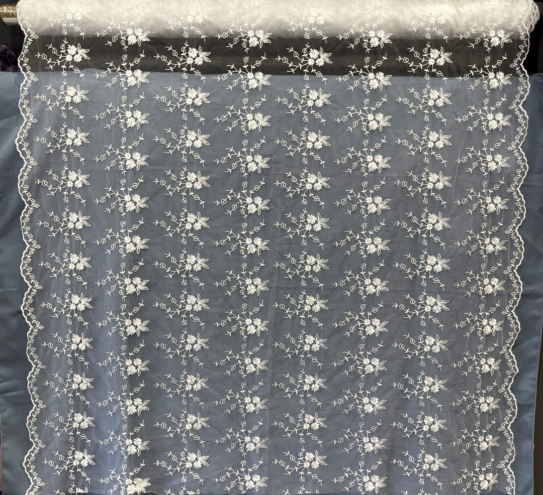 Floral Embroidered Lace Fabric with Scalloped Edges – Bridal, Baptism -Lace USA 30517W