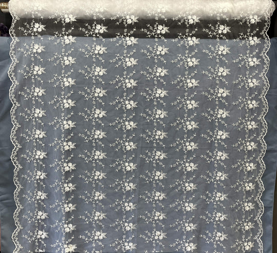 Floral Embroidered Lace Fabric with Scalloped Edges – Bridal, Baptism -Lace USA 30517W