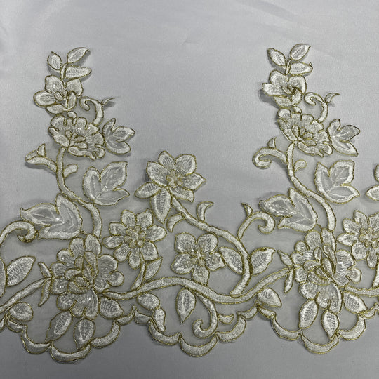 Beaded & Corded Lace Trimming Embroidered on 100% Polyester Organza | Lace USA - 95983N-BP