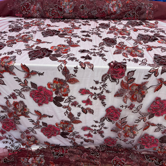 Beaded Lace Fabric Embroidered on 100% Polyester Net Mesh & Velvet | Lace USA - GD-2529