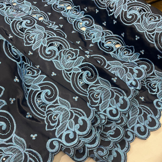 Beaded Bridal Lace Fabric Embroidered on 100% Polyester Satin | Lace USA - 41820S-RS