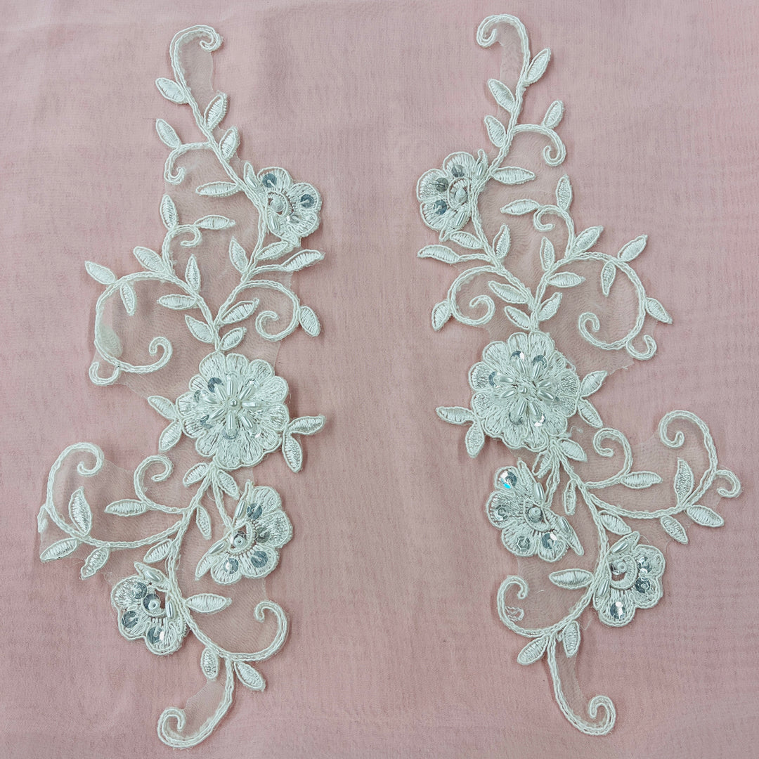 Beaded & Corded Floral Lace Applique Embroidered on 100% Polyester |Lace USA - 95889W-HB