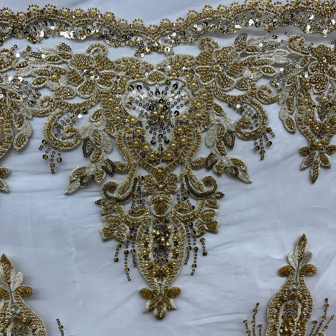 Beaded Lace Fabric Embroidered on 100% Polyester Net Mesh Lace USA - GD-11905