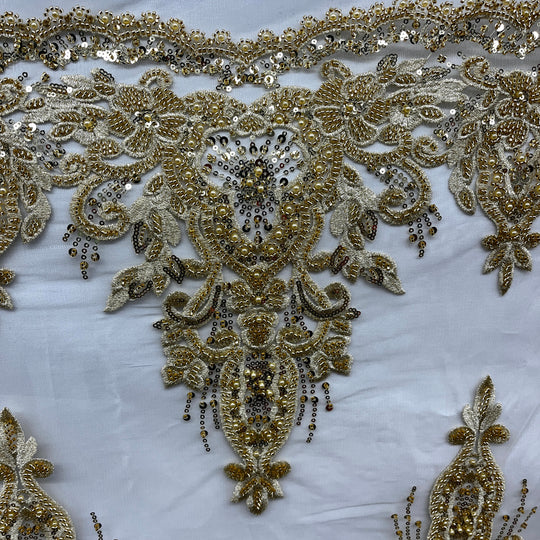 Beaded Lace Fabric Embroidered on 100% Polyester Net Mesh Lace USA - GD-11905