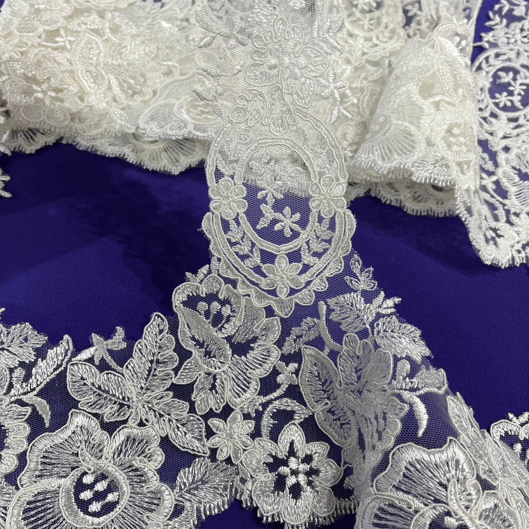 Floral Corded Lace Trim – 9" Wide Bridal, Quinceañera & Festa | Lace USA - 97039W/1