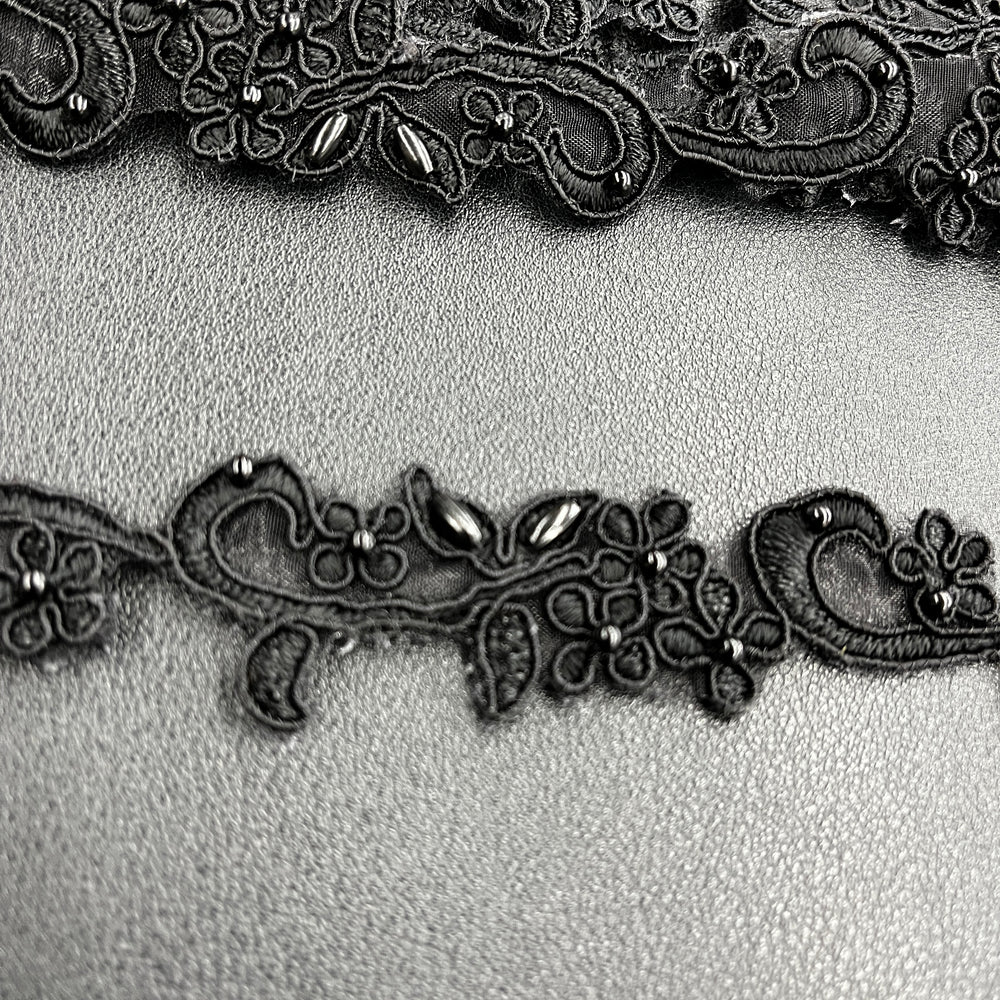 Beaded & Corded Lace Trimming Embroidered on 100% Polyester  Organza | Lace USA - 95113N-BP