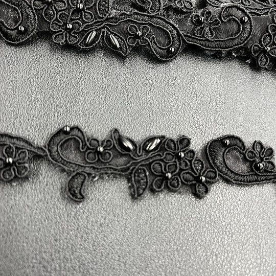 Beaded & Corded Lace Trimming Embroidered on 100% Polyester  Organza | Lace USA - 95113N-BP
