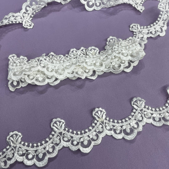 Beaded Lace Trimming Embroidered on 100% Polyester Organza | Lace USA - 20648N-BP-Ivory