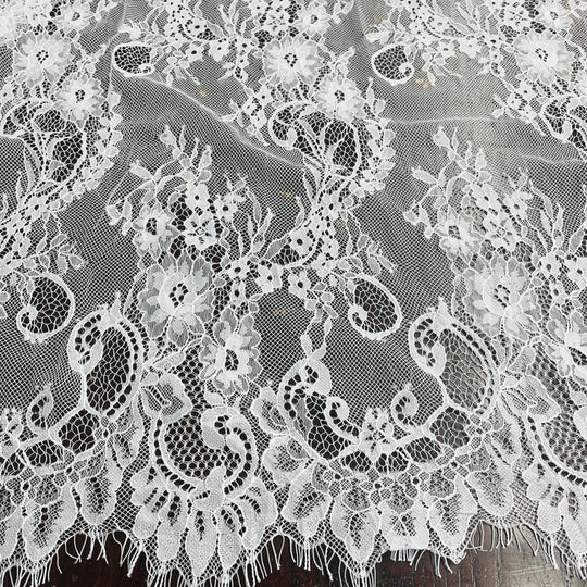 Chantilly Embroidered Lace Fabric with Eyelash Scallop | Lace USA - 68122W