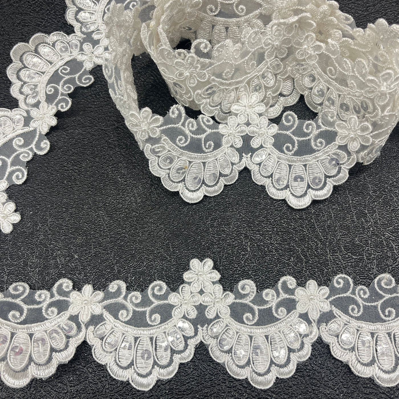 Beaded & Corded Lace Trimming Embroidered on 100% Polyester  Net Mesh | Lace USA - 95911N-BP