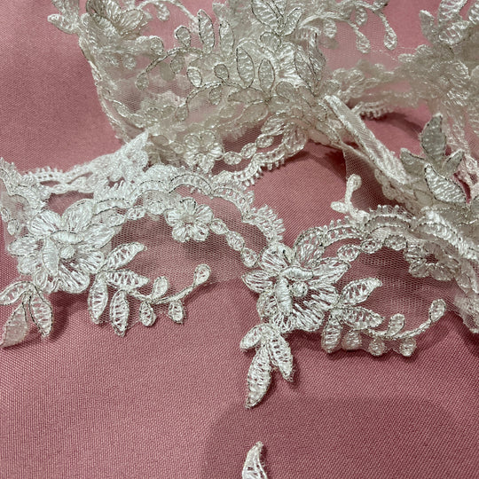 Corded Lace Trimming Embroidered on 100% Polyester Net Mesh | Lace USA - 96665W/1