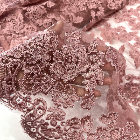 Corded Bridal Lace Fabric Embroidered on 100% Polyester Net Mesh | Lace USA - 95409W
