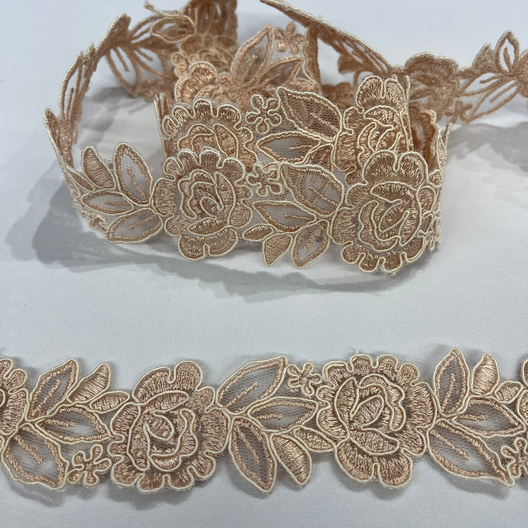 Corded Lace Trimming Embroidered on 100% Polyester Net Mesh | Lace USA - 97109W