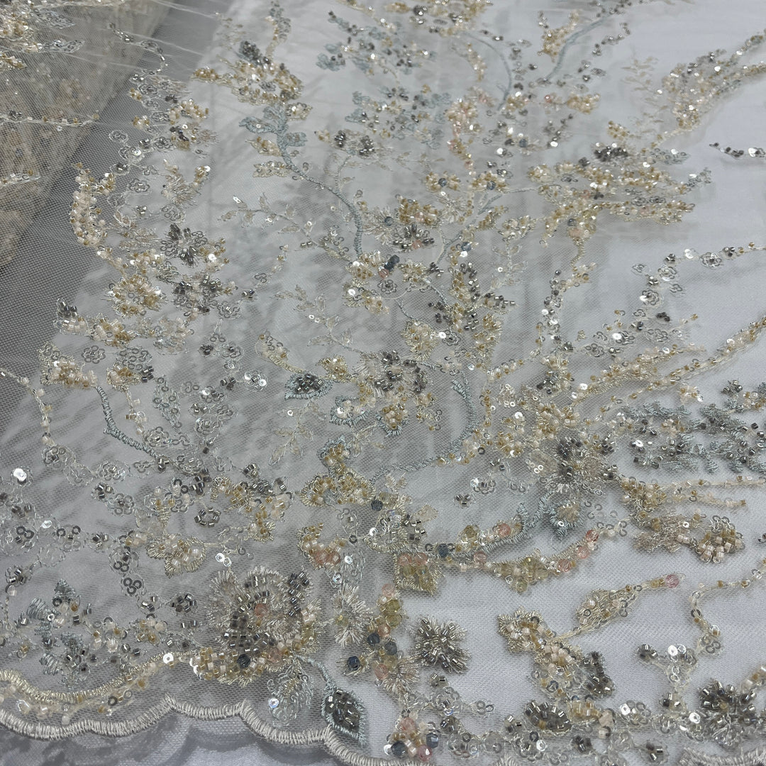Beaded Lace Fabric Embroidered on 100% Polyester Net Mesh | Lace USA - GD-26228