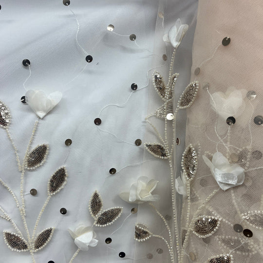 Beaded 3D Floral Lace Fabric Embroidered on 100% Polyester Net Mesh | Lace USA - GD-945