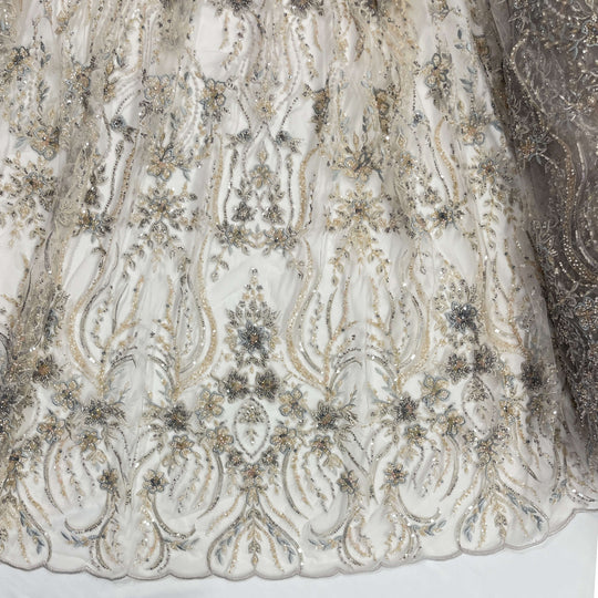 Beaded Lace Fabric Embroidered on 100% Polyester Net Mesh | Lace USA - GD-26227