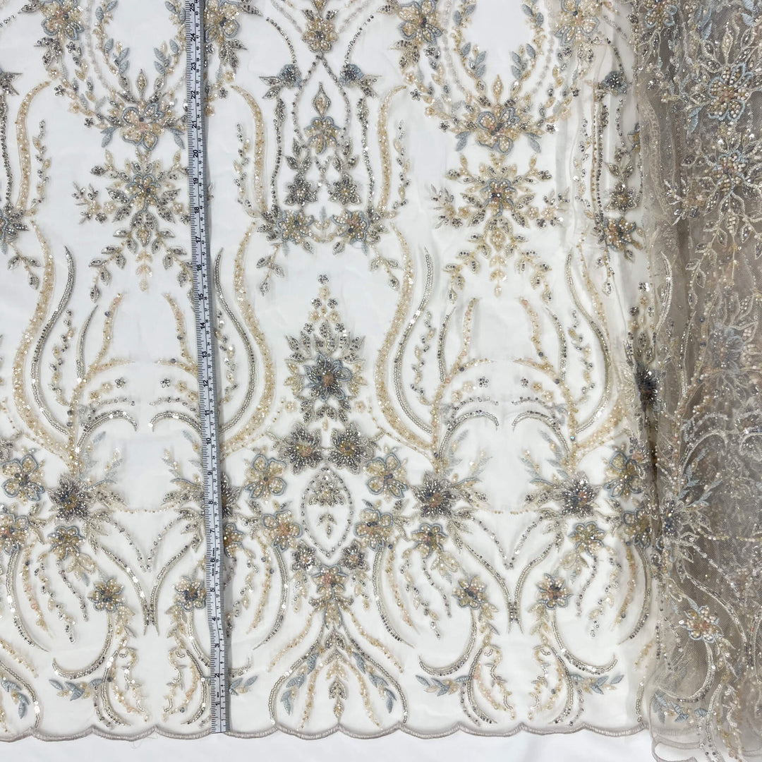 Beaded Lace Fabric Embroidered on 100% Polyester Net Mesh | Lace USA - GD-26227
