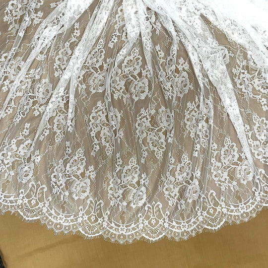 Chantilly Embroidered Lace Fabric with Eyelash Scallop - 3 Yards | Lace USA - GDF-02