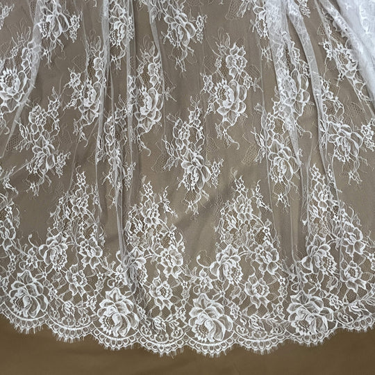 Chantilly Embroidered Lace Fabric with Eyelash Scallop - 3 Yards | Lace USA - GDF-06