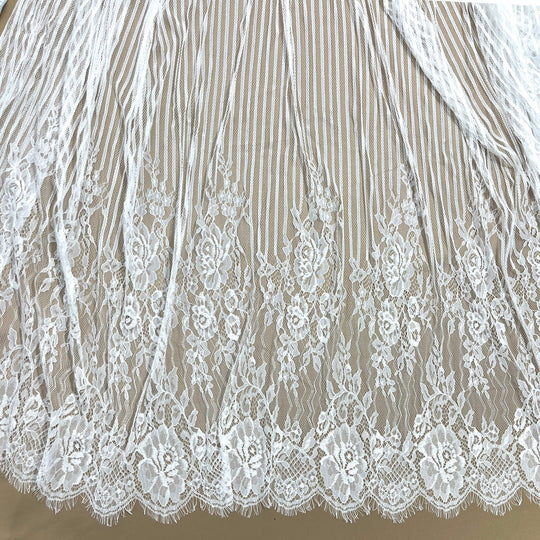 Chantilly Embroidered Lace Fabric with Eyelash Scallop - 3 Yards | Lace USA - GDF-07