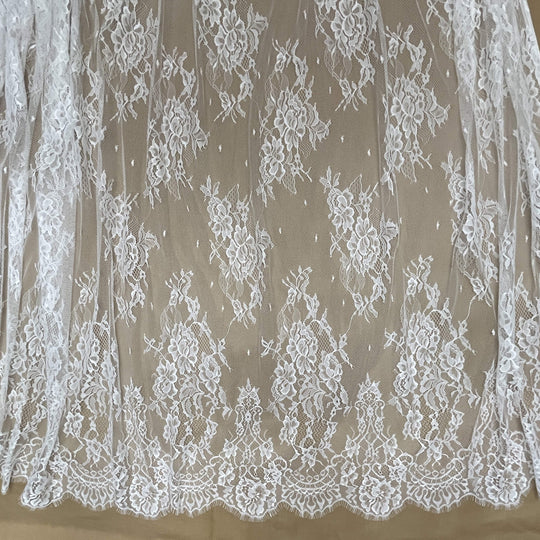 Chantilly Embroidered Lace Fabric with Eyelash Scallop - 3 Yards | Lace USA - GDF-12