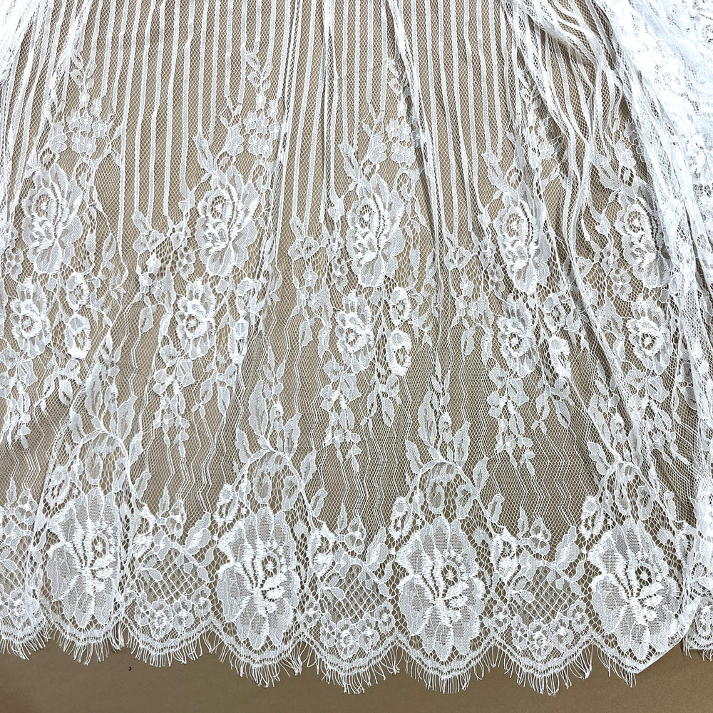 Chantilly Embroidered Lace Fabric with Eyelash Scallop - 3 Yards | Lace USA - GDF-07