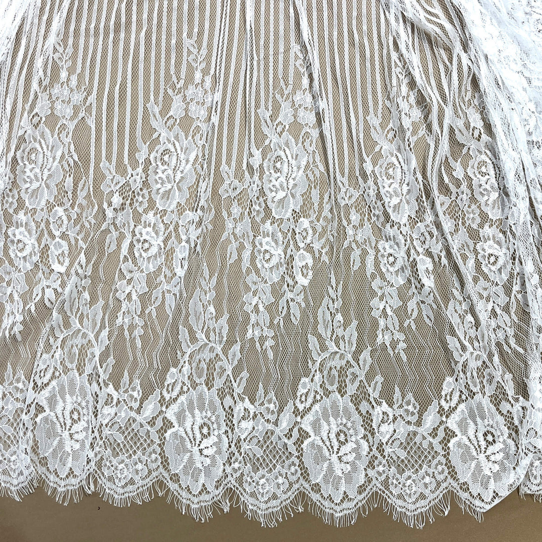Chantilly Embroidered Lace Fabric with Eyelash Scallop - 3 Yards | Lace USA - GDF-07
