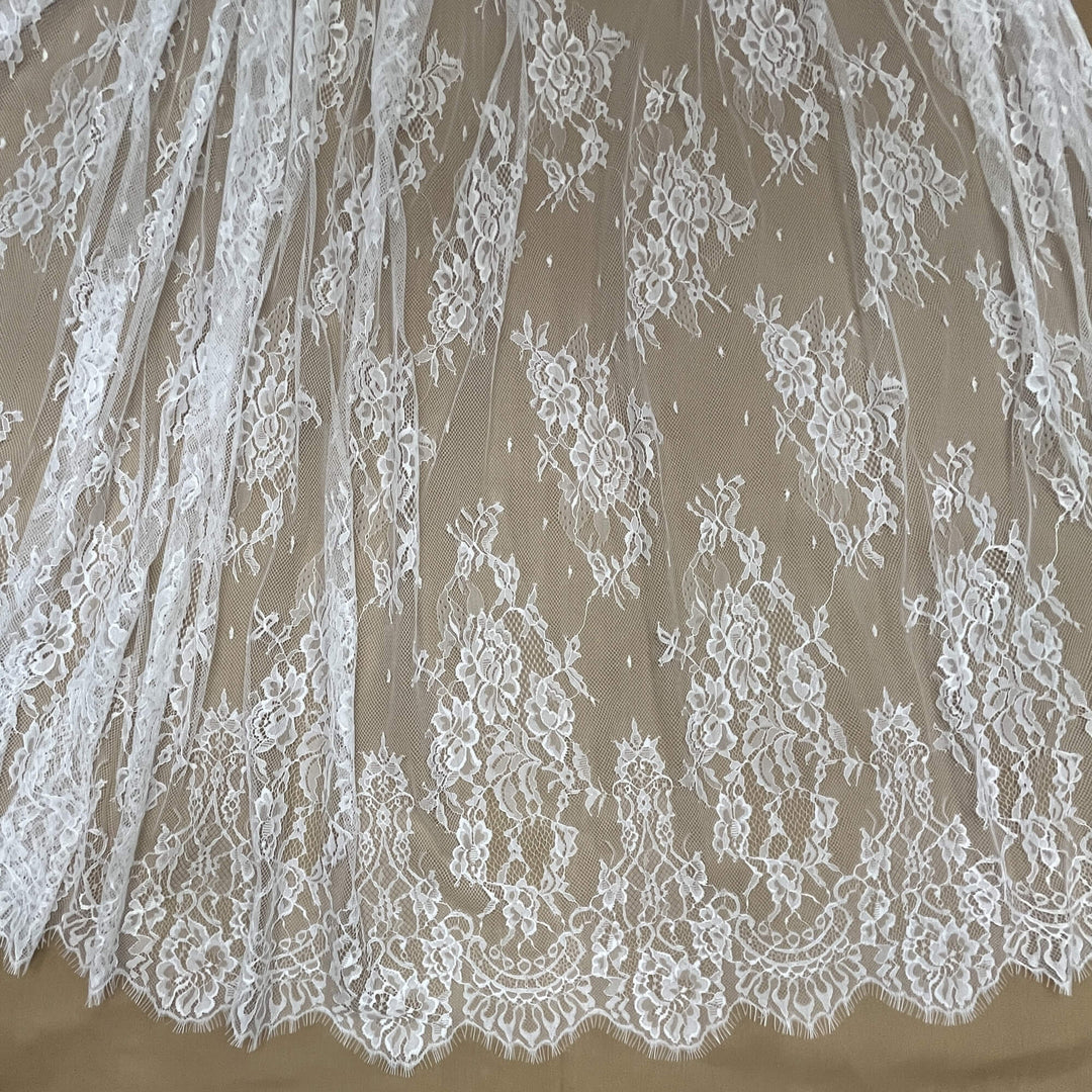 Chantilly Embroidered Lace Fabric with Eyelash Scallop - 3 Yards | Lace USA - GDF-12