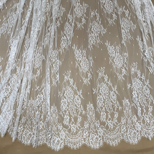 Chantilly Embroidered Lace Fabric with Eyelash Scallop - 3 Yards | Lace USA - GDF-12