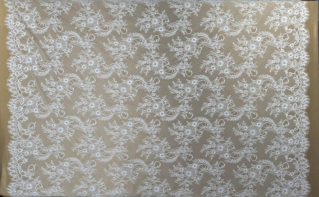 Chantilly Embroidered Lace Fabric with Eyelash Scallop - 3 Yards | Lace USA - GDF-05