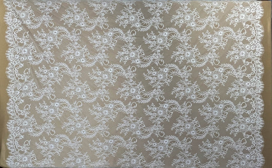 Chantilly Embroidered Lace Fabric with Eyelash Scallop - 3 Yards | Lace USA - GDF-05