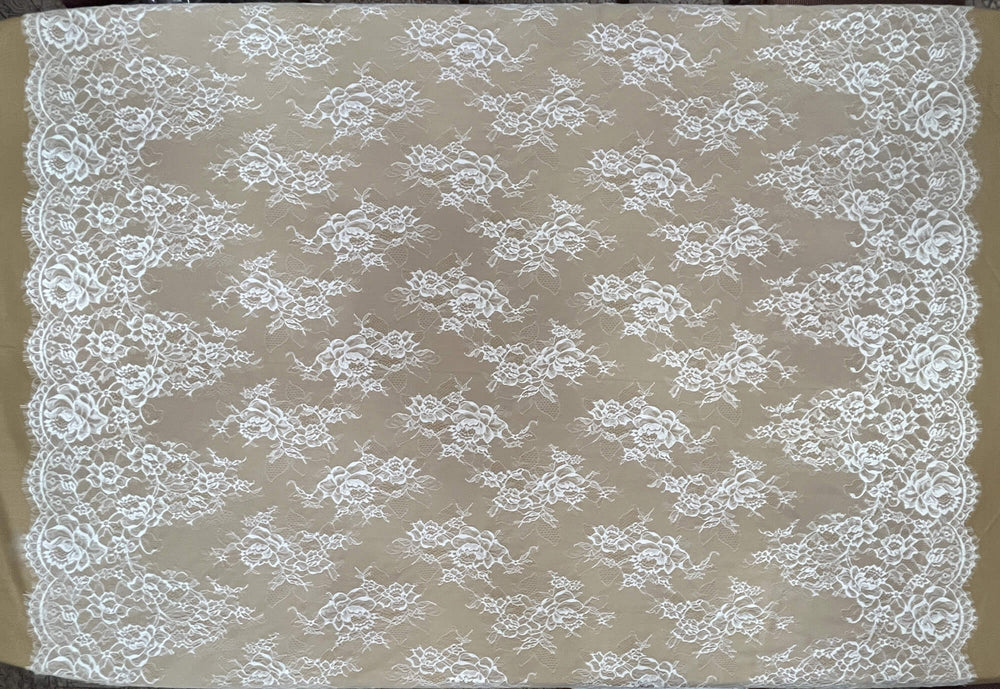 Chantilly Embroidered Lace Fabric with Eyelash Scallop - 3 Yards | Lace USA - GDF-06