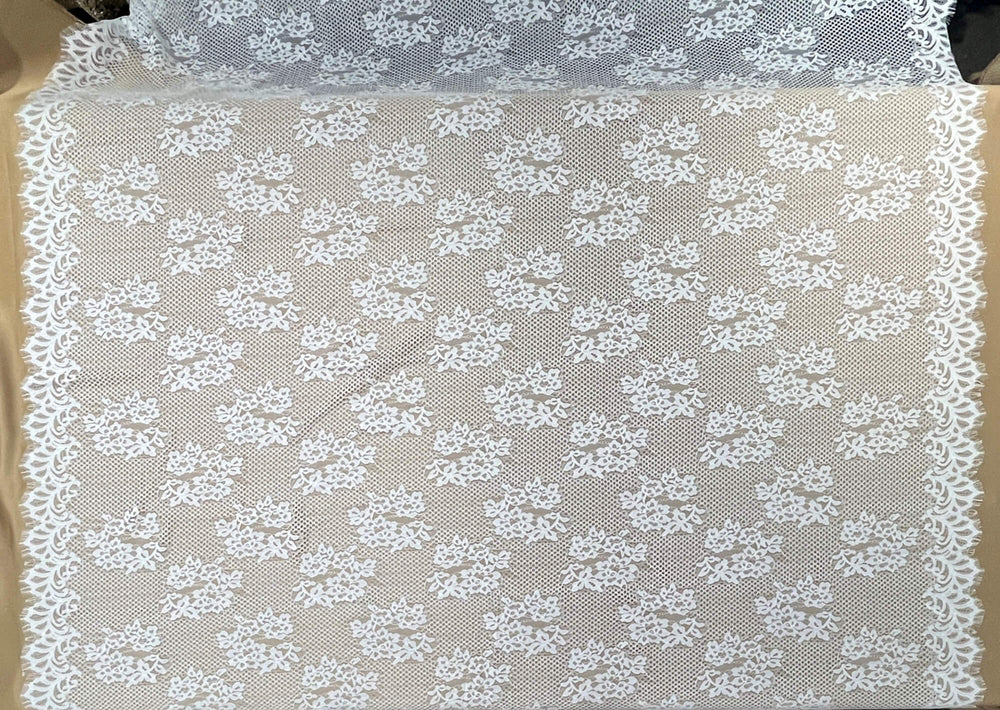 Chantilly Embroidered Lace Fabric with Eyelash Scallop - 3 Yards | Lace USA - GDF-08