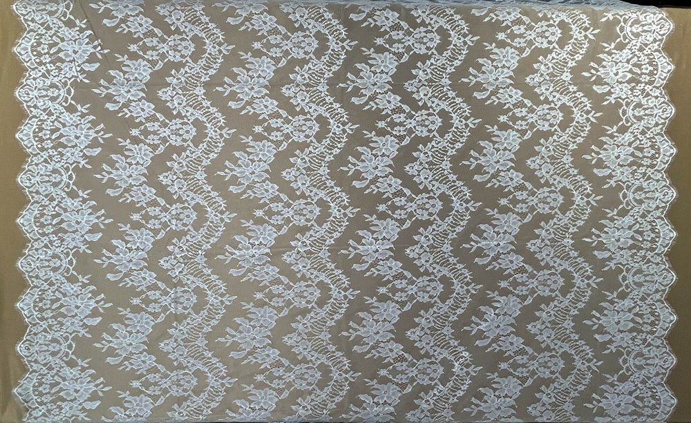 Chantilly Embroidered Lace Fabric with Eyelash Scallop - 3 Yards | Lace USA - GDF-09