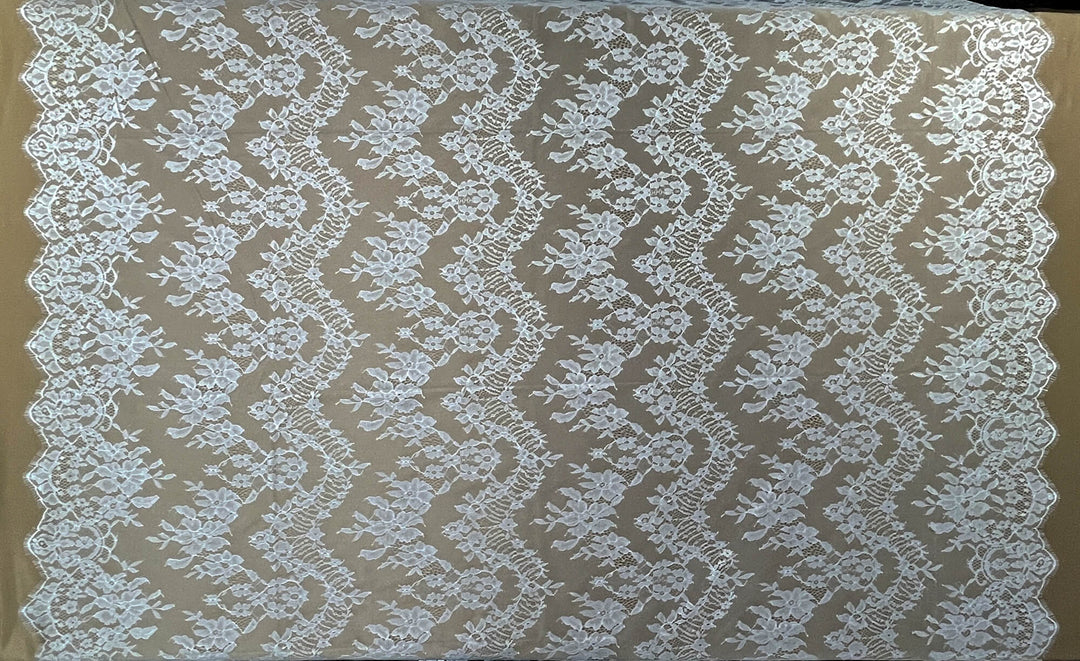 Chantilly Embroidered Lace Fabric with Eyelash Scallop - 3 Yards | Lace USA - GDF-09