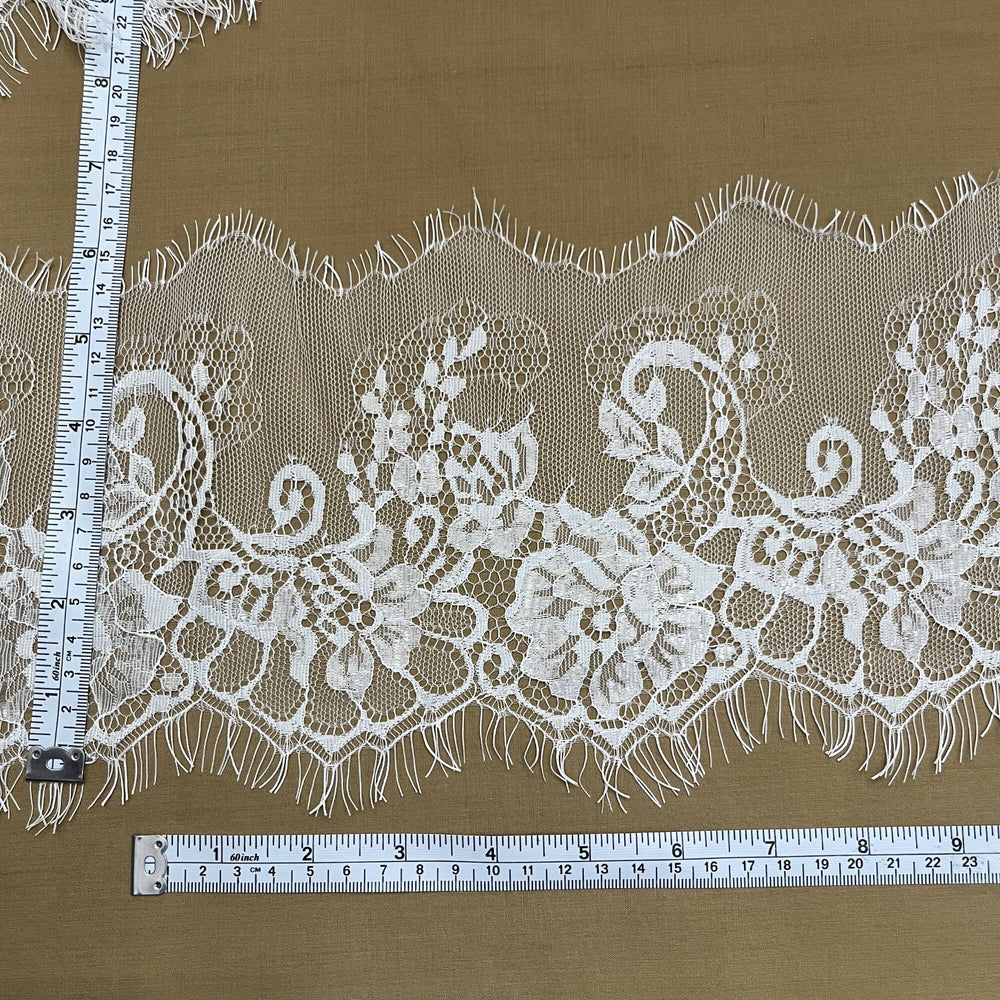 Chantilly Embroidered Lace Trim with Eyelash Scallop - 3 Yards | Lace USA -GDF-TRIM