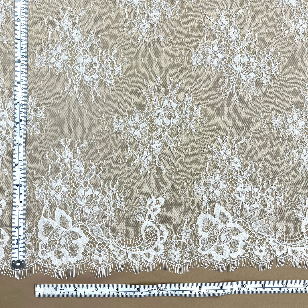 Chantilly Embroidered Lace Fabric with Eyelash Scallop - 3 Yards | Lace USA - GDF-01