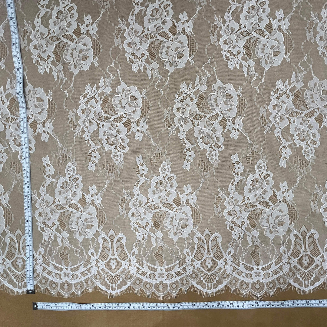 Chantilly Embroidered Lace Fabric with Eyelash Scallop - 3 Yards | Lace USA - GDF-02